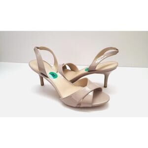 NEW Calvin Klein Lucette Patent Greige Heel Sandals gray sz 8